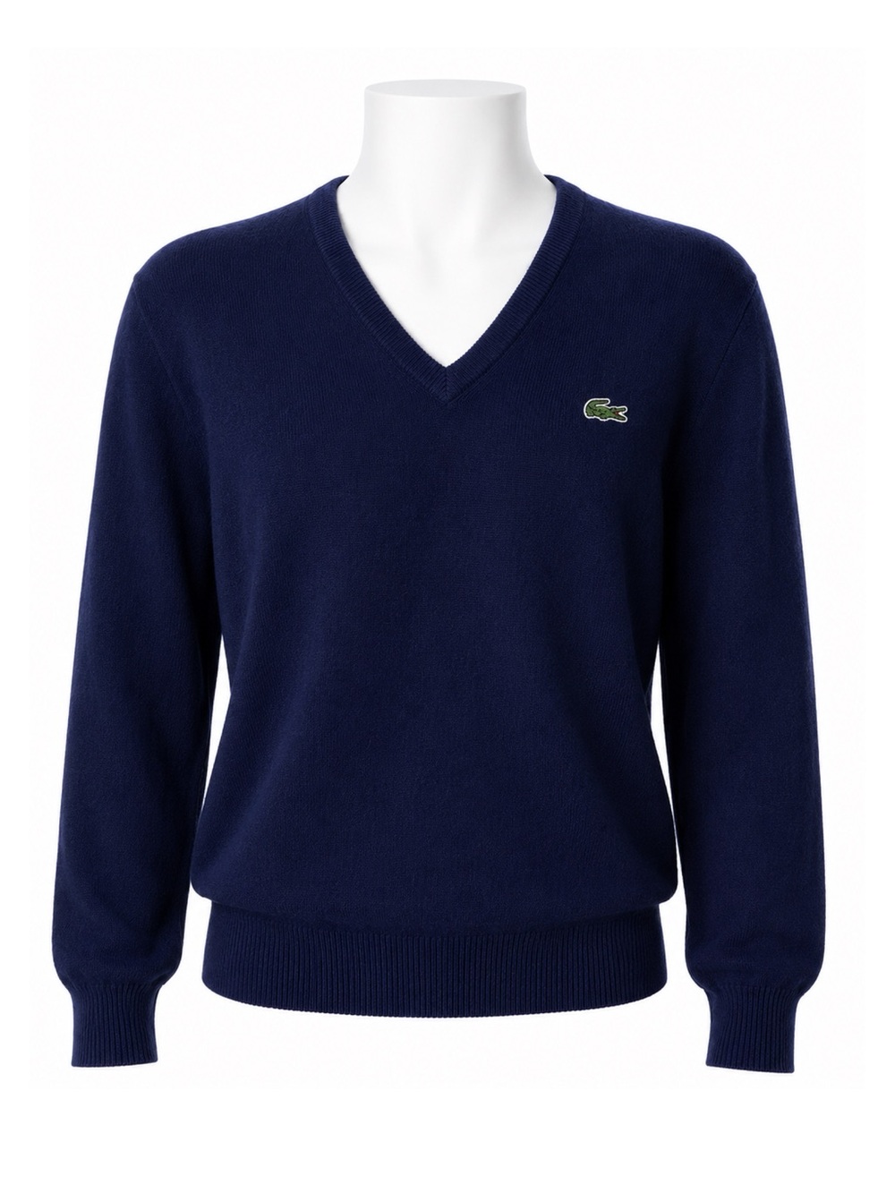 Size M Vintage IZOD Lacoste Men’s Navy V-Neck Sweater Crocodile Logo Classic
